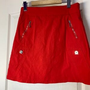 Simon Chang Red Skort Size 6 Chic Travel Stretch Skirt Shorts Zipper Pockets